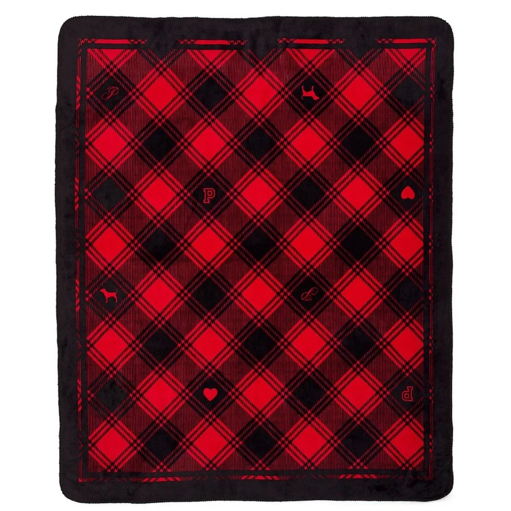 PINK Victoria's Secret Red and Black Plaid Throw Blanket